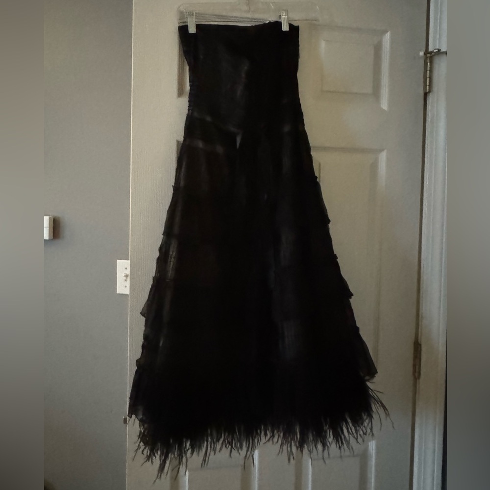 BCBGMaxAzria Strapless Black Dress with Ostrich Feathers
